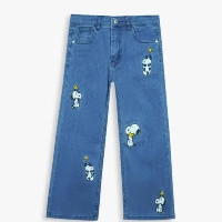  Kids Snoopy Embroidered Denim Pants | Wide-Leg Blue Jeans