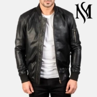 Bomia Ma-1 Black Leather Bomber Jacket