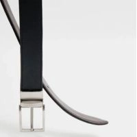  Formal Black/Brown Leather Belt-Classic Slim Reversible Buckle
