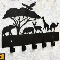  Metal Key Holder Black Coat Rack Wall Mount with 5 Hooks Decorative Coat Hooks for Towel Clothes Hat Entryway Bathroom Kitchen