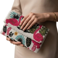  Handmade Beaded Flamingo Clutch, ladies Crossbody Purse- Bridal Clutch for Women