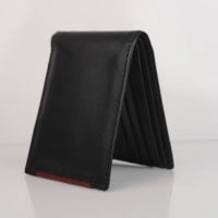  Black Bifold Leather Wallet with Card Slots & Red Accent
