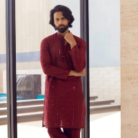  Crimson Embellished Kurta Pajama