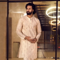  Cream Gilded Mirror Work Kurta Pajama