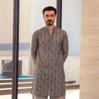  Charcoal Geometric Embroidered Kurta Pajama