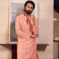 Peach Mirror Work & Sequin Kurta Set