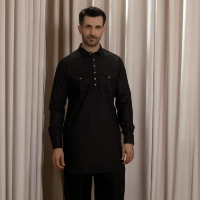  Men’s Black Kurta with Wide-Leg Pajama – Modern Cut