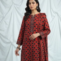  Red 2 piece Unstitched Printed Suit