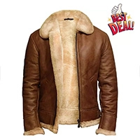  Men’s Black Leather Shearling Jacket Real Fur Lined Biker Winter Coat  Men’s Aviator Leather Jacket Fur Collar Shearling Lined Winter Wear