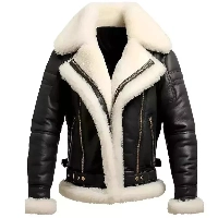 Genuine Leather Shearling Jacket Men – Fur Lined Bomber Aviator Winter Coat