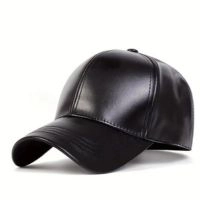  Premium Black Leather Baseball Cap – Classic & Stylish