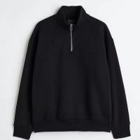  Wholesale Custom Men's 100% Cotton Sweatshirt Long Sleeve Half Zip Casual Solid Pattern Breathable Warm Winter Knitted Front