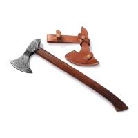  Hand-Forged Damascus Bearded Axe with Leather Sheath