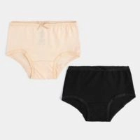  Kids Girls Underwear | Pack of 2 Girls Cotton Jersey Panties Basic Beige-Black