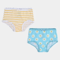 Kids Girls Underwear | Pack OF 2 Girls Cotton Jersey Panties Flower & Stripe