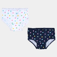  Kids Girls Underwear | Pack of 2 Girls Cotton Jersey Panties Polka Dots-Navy-White