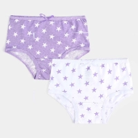  Kids Girls Underwear | Pack of 2 Girls Cotton Jersey Panties Stars-Purple-White