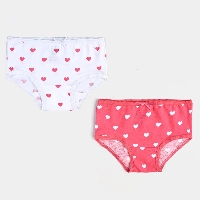  Kids Girls Underwear | Pack of 2 Girls Cotton Jersey Panties Hearts-Pink-White