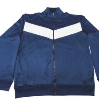  Men’s full zip track jacket made with smooth polyester fabric. Features stand collar, color-block design, side zip pockets and ribbed hem