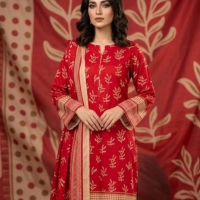  Red 2 piece Unstitched Printed Suit