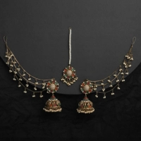  Zeenat Signature Jhumka Bindiya with Sahara Bridal Jewelry Set Traditional Earrings Headpiece