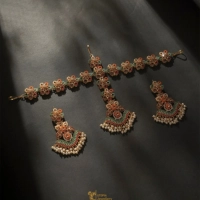  Sheesh Pati with Earrings Bridal Traditional Jewelry Set Matha Patti Headpiece Earrings Set