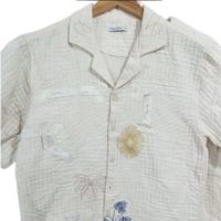 Men’s Premium Cuban Collar Embroidered Shirt – Summer Short Sleeve Textured Casual Button Down (Beige / Black / Grey)