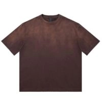  Oversize Vintage Acid Wash Sun Faded Oxford Fabric Anti-Uv O-Neck T-Shirts 100% Breathable High Quality Cotton Wholesale Casual