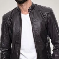  OEM Custom Leather Jacket for Men – High Quality, Stand Collar, Canvas Fabric, Quick-Dry Long Sleeve with Zipper