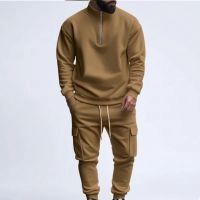  Men's High Quality Casual Solid Tracksuit Set 100% Cotton Hoodie and Pants Autumn Winter Sweater with Custom Logo Low MOQ