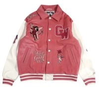 Heavyweight Children's Winter Varsity Letterman Jackets Classic Pink Baseball Style Button Closure Custom Logo Chenille