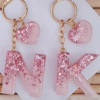  Personalized Resin Alphabet Keychain | Handmade Initial Keyring with Gold Flakes & Flowers | Noorulkhair Custom Gifts