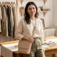  Women Genuine Leather Crossbody Bag Minimalist Shoulder Purse Adjustable Strap Everyday Small Handbag