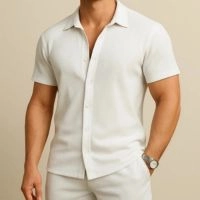  Men’s Short-Sleeve Button-Up Shirt & Pant Set