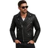  Men Real Leather Jacket Biker Style Premium Genuine Leather Motorcycle Jacket Slim Fit Zipper Stylish Winter Outerwear for Men