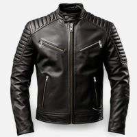  Men Slim Fit Black Biker Leather Jacket Premium Genuine Leather Motorcycle Jacket Stylish Zipper Winter Outerwear