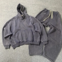  Custom Acid Wash Fleece Streetwear Patch Embroidery Blank Boxy Hoodie and Baggy Sweatpants Men Sets Clothing Manufacturers