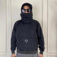  Boxy Fit 500gsm Thick Fleece Embroidery Mask Hooded Oversize Custom logo Acid Wash Vintage Pocket Winter Mens Hoodie
