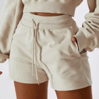  High Ribbed Waistband Custom Package Cotton Shorts French Terry Fleece Gym Wear Shorts for Women