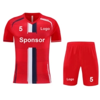  Wholesale Custom Name Logo 100% Polyester Men's Soccer Uniform Kit Red Training Shirts Shorts Cheap Sublimation OEM Service