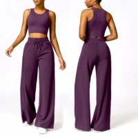  Women Outdoor Fashion New Active Suit Loose Flare Sweatpants and Crop Tops Fitness Yoga Sets for Girls