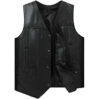  Men’s Black Genuine Leather Biker Vest Motorcycle Sleeveless Jacket Classic Zip Style