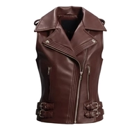  Women Maroon Leather Biker Vest | Slim Fit Asymmetrical Moto Sleeveless Jacket | Wholesale & Bulk Order Inquiry Available