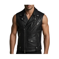  Men's Black Genuine Leather Biker Vest - Handmade Sleeveless Motorcycle Jacket Waistcoat
