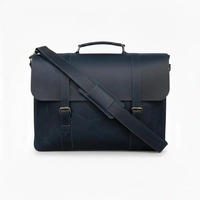  Men Real Leather Laptop Bag Navy Blue 15.6 Inch Business Briefcase Dual Buckle Office Messenger Bag with Shoulder Strap Premium Quality