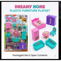  Dreamy Home Doll House Furniture Set for Girls Kids 3+ | 10+ Pieces Mini Plastic Dollhouse Furniture Accessories Play Set