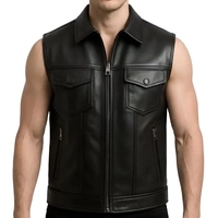  Men's Black Genuine Leather Vest Zipper Trucker Style Waistcoat Slim Fit Biker Jacket Sleeveless