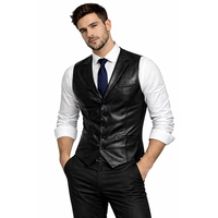  Handmade Men's Black Leather Vest Formal Waistcoat Slim Fit Classic Elegant Jacket