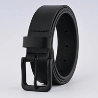 Men’s Black Cowhide Leather Belt With Matte Black Buckle Casual Formal Durable Waist Belt