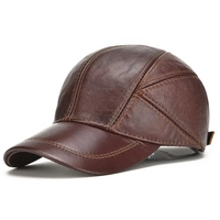  Men’s Genuine Leather Baseball Cap Adjustable Casual Outdoor Fashion Hat Brown